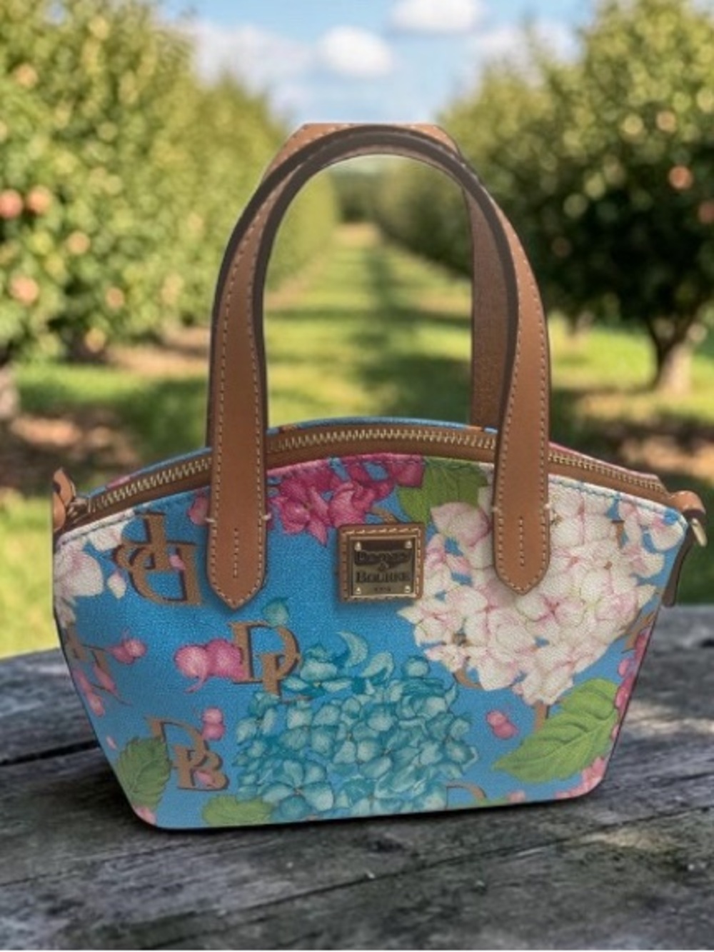 Dooney & Bourke hydrangea mini floral satchel bag leather handles Like new